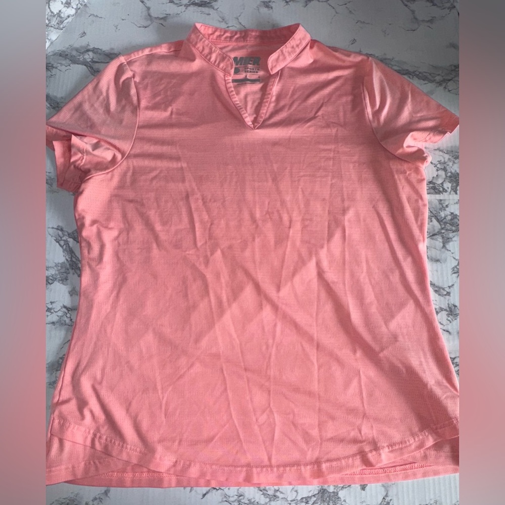 MIER Women's Golf Tennis Polo Shirts Collarless Short Sleeve  V-Neck Sz Large